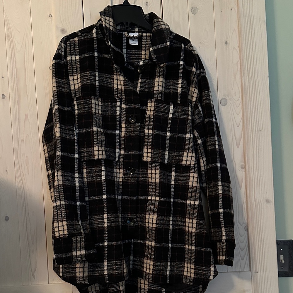 Black Plaid Flannel Shacket from Abound, Sz L, NWOT
